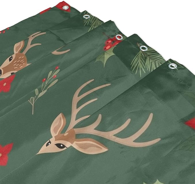 Christmas Deer Green Shower Curtain Liner 72×72 inch - Image 3