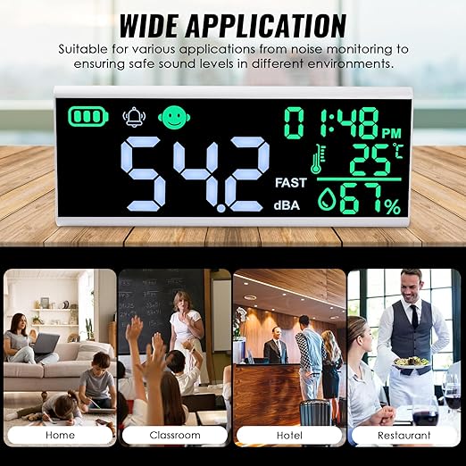 Decibel Meter 13 inches 30~130dB Sound Level Meter, Large LCD Display Wall - Image 2