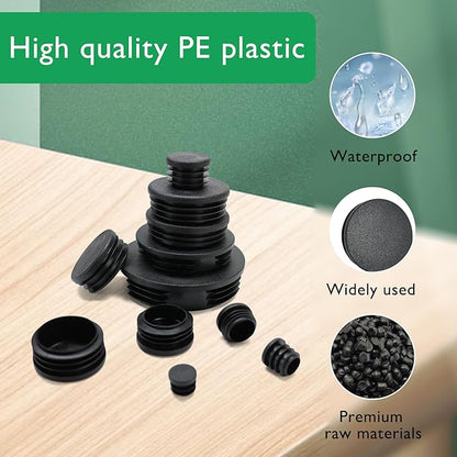 5/8" Plastic Hole Plugs Black -Round Chair Leg Caps, Flush Mount Pipe Plugs - Image 2