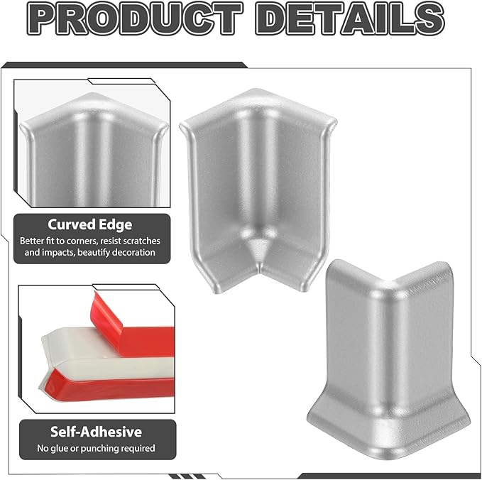 uxcell Self Adhesive Baseboard Corner Blocks, 2.2 Inch Wall Edge Corner - Image 4