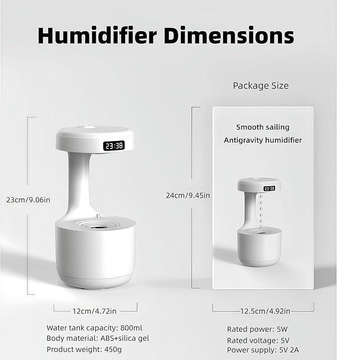 Humidifiers for Bedroom, 800ml Cool Mist Air Humidifie, Anti-Gravity Digital - Image 3