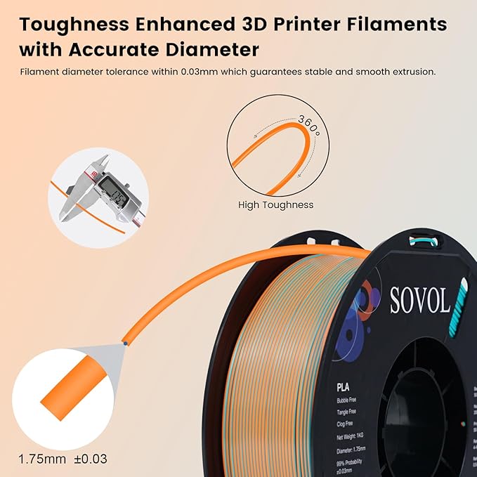 Sovol Dual Color PLA Filament 1.75mm, Silk PLA 3D Printing Material, Dual Color - Image 5
