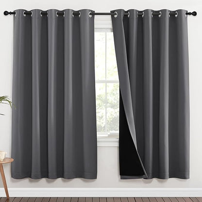 NICETOWN Grey Full Shade Curtain Panels, Pair of Energy Smart & Noise Blocking - Image 2