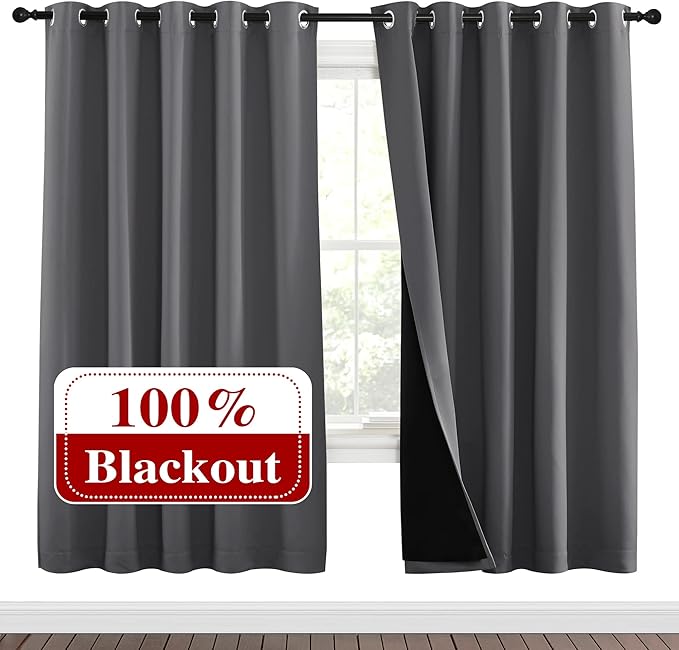 NICETOWN Grey Full Shade Curtain Panels, Pair of Energy Smart & Noise Blocking by NICETOWN