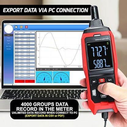 Humidity and Temperature Meter Data Logger Digital Psychrometer HVAC, Wet Bulb - Image 2