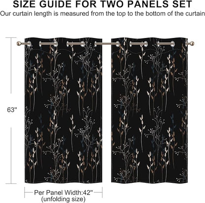 Black Leaves Blackout Curtains 63 Inch Length, Room Darkening Curtains - Image 8