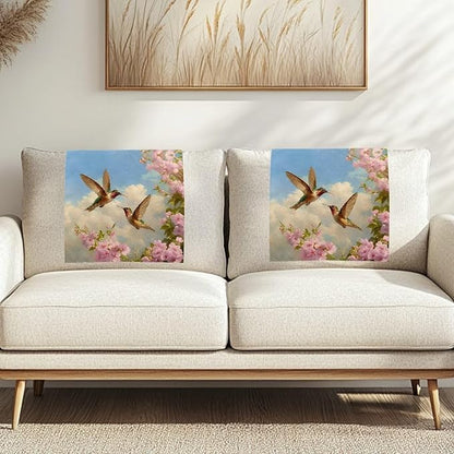 Hummingbird Headrest Cover for Recliner Non-Slip Peach Flower Furniture - Image 3