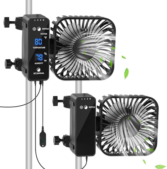 2-Pack 4” Grow Tent Fan With Temperature And Humidity Meter, Automatic Humidity by DAOTAILI