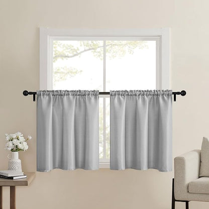 Home Queen Grey Waffle Bathroom Window Curtains, Short Water Repellent Rod by HomeQueen