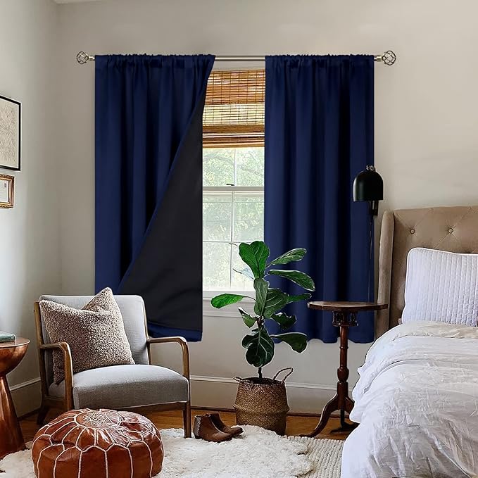 BGment Navy Blue Black-Out 63 Inch Length Curtains - Image 2