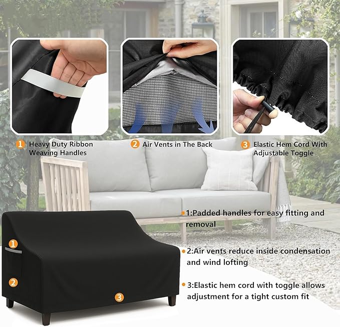 Waterproof Patio Loveseat Cover, 76W x 32.7D x 33H inches Heavy Duty 600D - Image 5