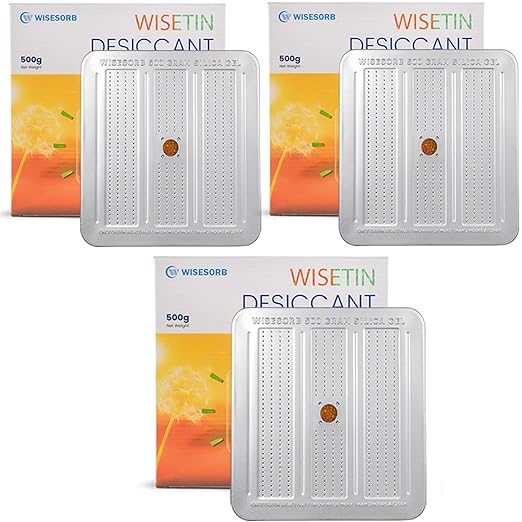3 Packs 500 Gram Desiccant Canisters, Indicating & Rechargeable Gun Safe by Wisesorb
