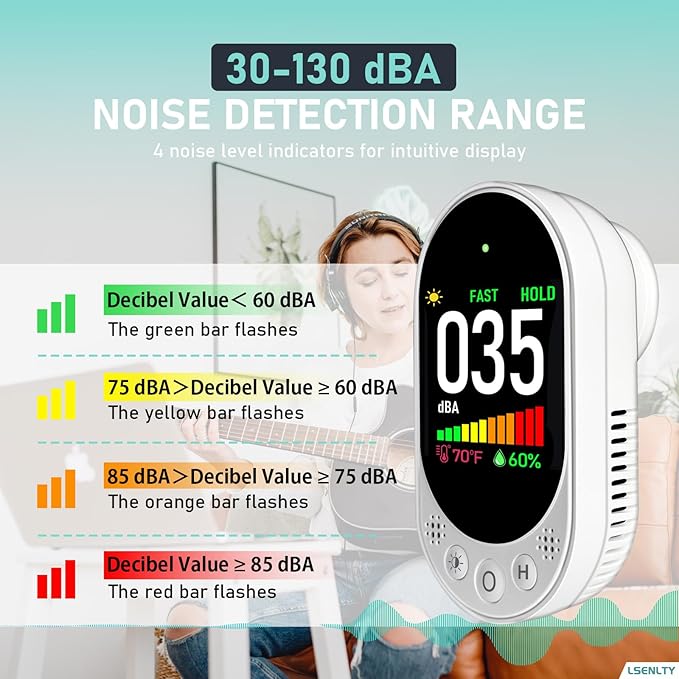 Decibel Meter Plug-in Wall, 30-130dB Sound Level Meter, Data - Image 6