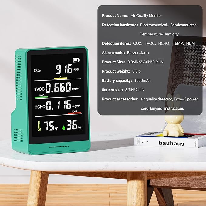 5-in-1 Professional Indoor Air Quality Monitor Indoor Portable CO2 Monitor | - Image 3