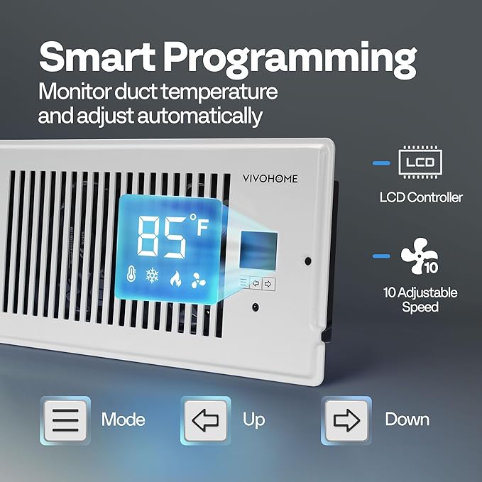 VIVOHOME 4"x10" Opening Smart Vent Register Booster Fan - Image 4