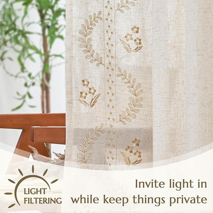 jinchan Belrose Linen Curtains for Bedroom Floral Curtains 96 Inch Length Linen - Image 5