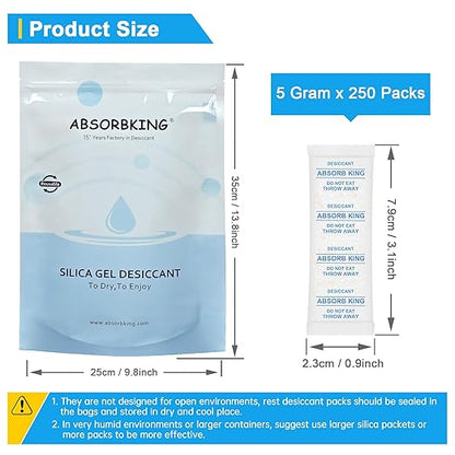 Moisture Absorbers – 250 Packs 5 Gram Silica Gel Packs Food Grade Desiccant - Image 2
