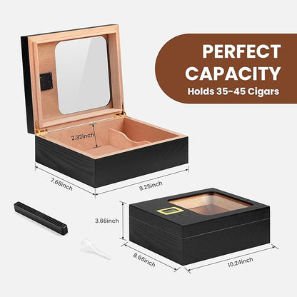 Cigar Humidor, Modern Glass Top Cedar Humidor Cigar Box - Image 2