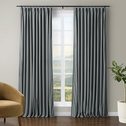 TWOPAGES Luxury Velvet Curtain Pinch Pleated Dark Grey Curtain 108 inch Long by TWOPAGES