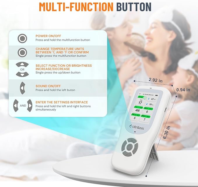 LifeBasis Air Quality Monitor Indoor, 10-in-1 Air Quality Detector - Image 6