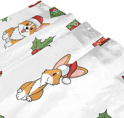 Christmas Corgi Dog White Shower Curtain Liner 72×72 inch - Image 3