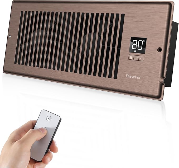 Quiet Register Booster Fan Fits 4" x 12" Register Holes, 10-Speed Smart Heating by BIOWIND