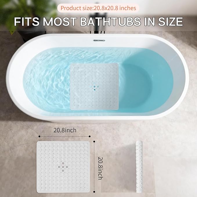 Anti-Slip Bathtub Shower mat, 20.8×20.8（Approximately 53×53cm） inch Soft - Image 3