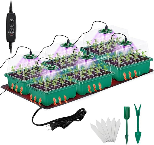 Apipi Seed Starter Tray with Grow Light & Heat Mat- 6 Pack 72 Cell Durable Easy by Apipi
