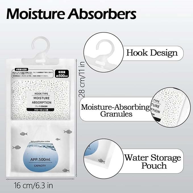 Moisture Absorbers 12 Pack，Hanging Closet Dehumidifier Bags, Humidity Packs - Image 6