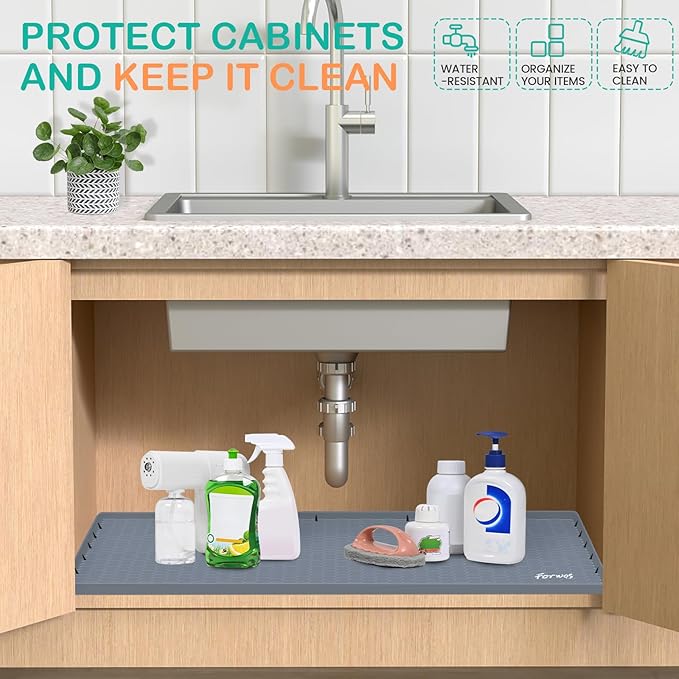 Waterproof Under Sink Mat 31" x 22", Silicone Cabinet Liner, Rubber Protector - Image 4