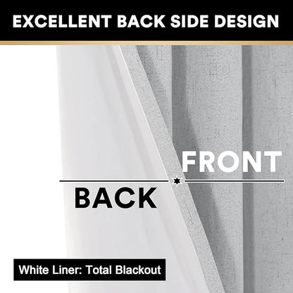 PrinceDeco Linen Texture Curtains Full Blackout Curtains 102 inch Long 2 Panels - Image 5