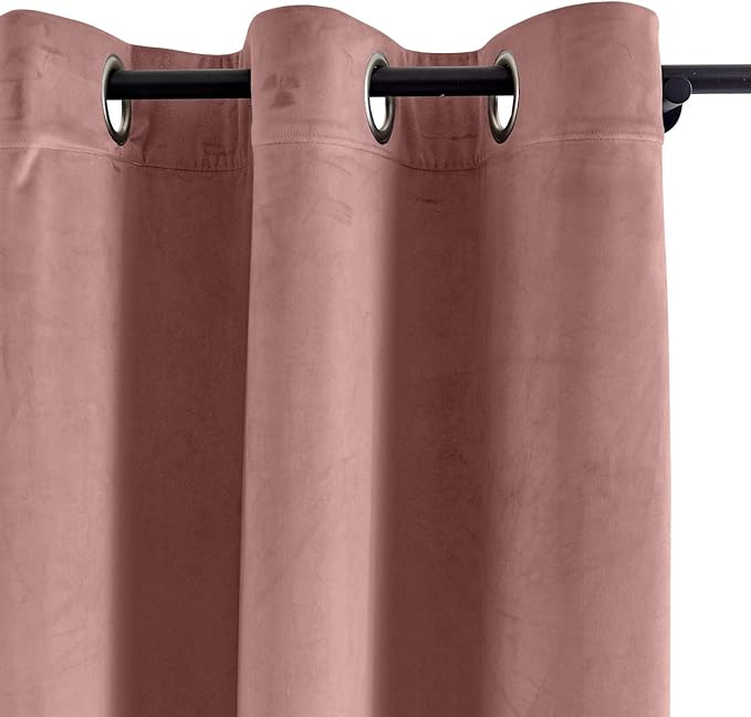 ChadMade Blackout Lined Premium Velvet Curtain Coral 50Wx96L Inch, Eyelet - Image 2