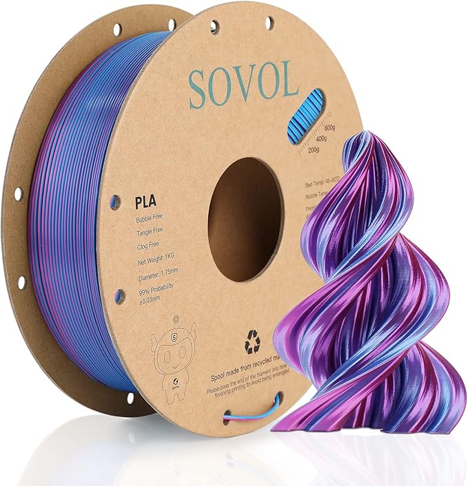 Sovol Dual Color PLA Filament 1.75mm, Silk PLA 3D Printing Material, Dual Color by Sovol