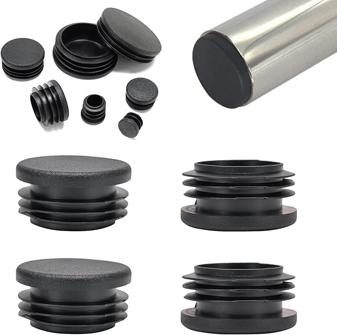 1-1/2" Plastic Hole Plugs Black -Round Chair Leg Caps, Flush Mount Pipe Plugs by EASYEAH