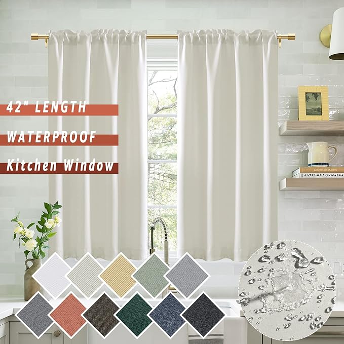 42 Inch Length Short Curtains, Cream Colored Blackout Curtains - Image 3