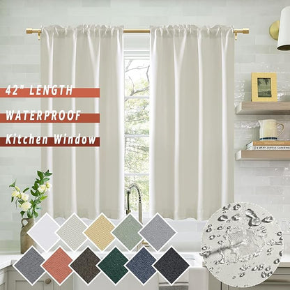 42 Inch Length Short Curtains, Cream Colored Blackout Curtains - Image 3
