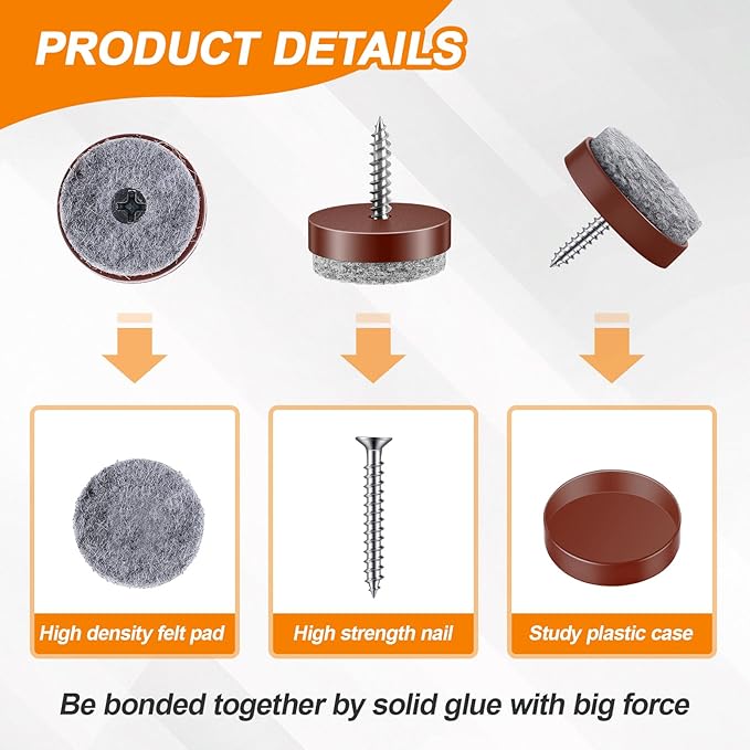 60 Pcs Brown Screw on Furniture Felt Pads Kit, 0.8 Inch Non Slip Furniture Pads - Image 3