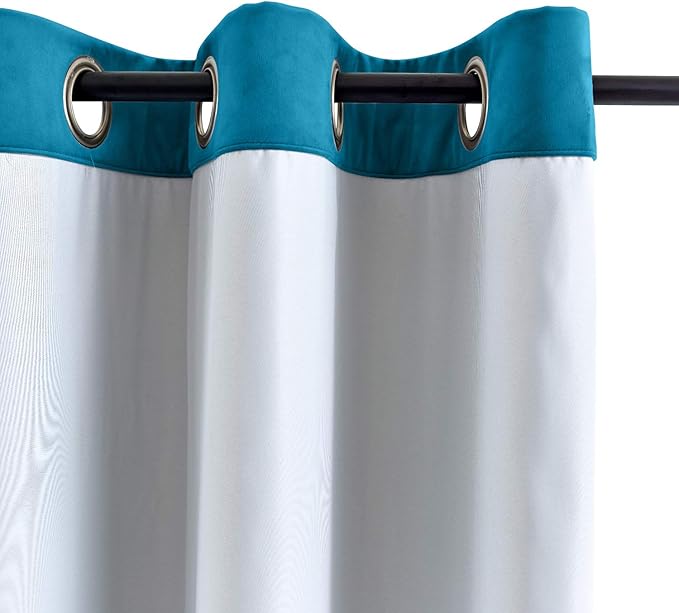 ChadMade Blackout Lined Premium Velvet Curtain Blue 50Wx120L Inch, Eyelet - Image 3