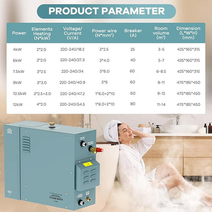 12KW Commercial Self-Draining Steam Generator Shower System Home Steam Bath Spa - Image 5