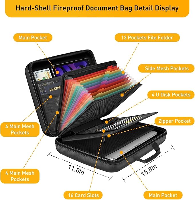 Fireproof Document Organizer Bag, 5200℉ File Organizer Safe Box, Hard Shell - Image 5