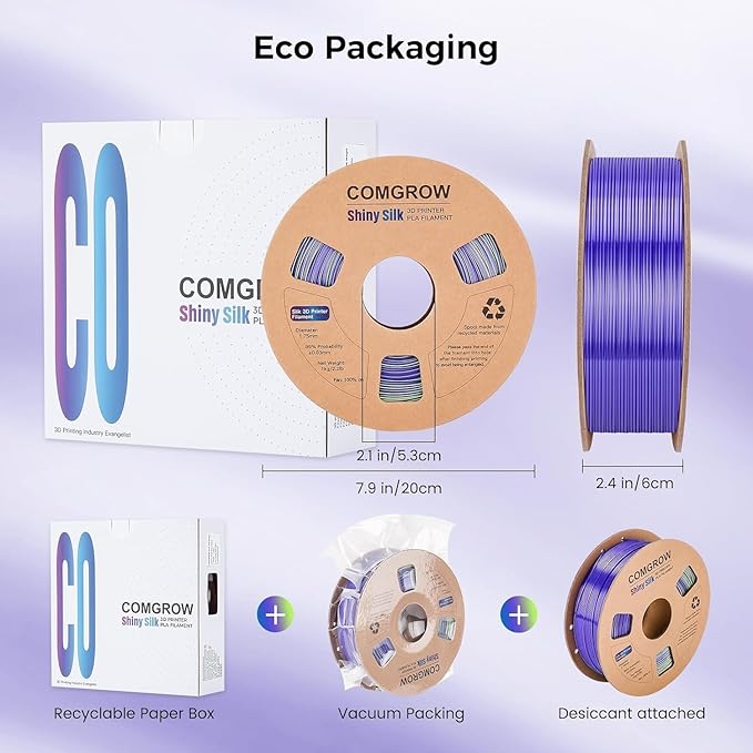 Comgrow Silk Shiny Blue Purple and Yellow 3D Printer Filament, Comgrow 3D - Image 4
