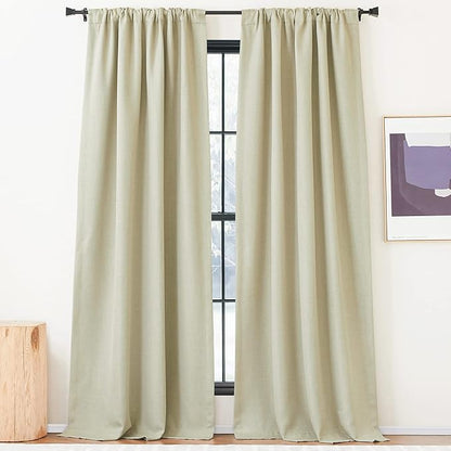 NICETOWN Room Darkening Faux Linen Beige Curtains 108 inches Long, Pinch - Image 4