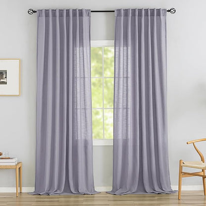 Light Purple Linen Back Tab Curtains 102 Inches Long 2 Panels Set by DONREN