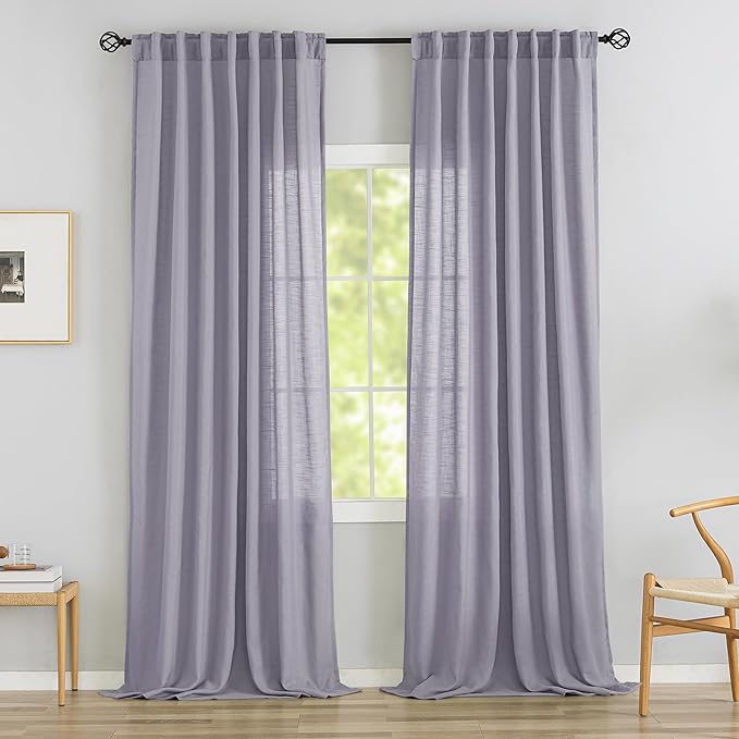 Lilac Purple Linen Back Tab Curtains 96 Inches Long 2 Panels Set by DONREN