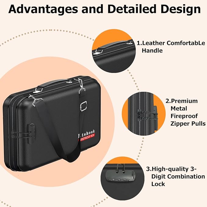 Fireproof Document Box with Lock & Shoulder Strap - Image 4