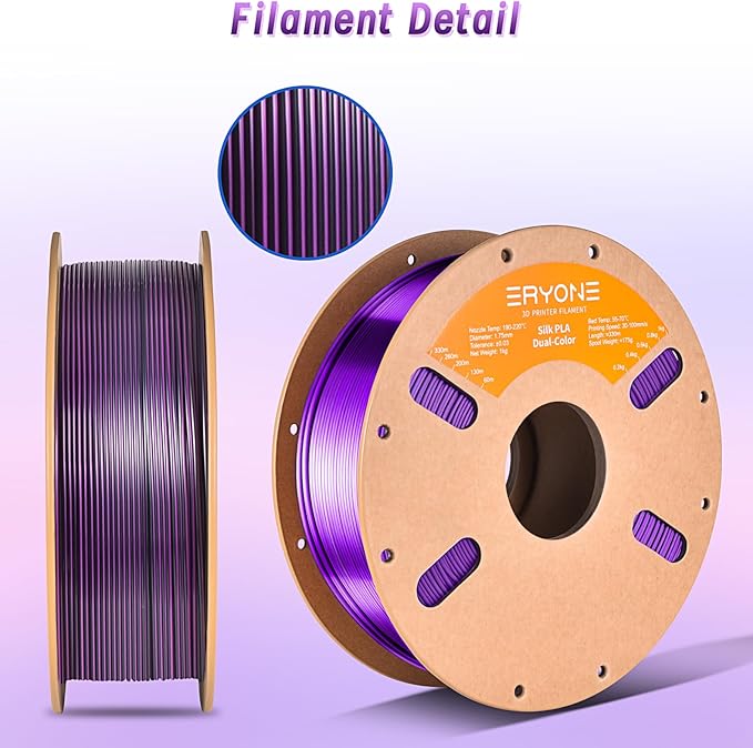 ERYONE Silk Dual Color PLA Filament 3D Printer 1.75mm +/- 0.03mm, Bicolor - Image 5