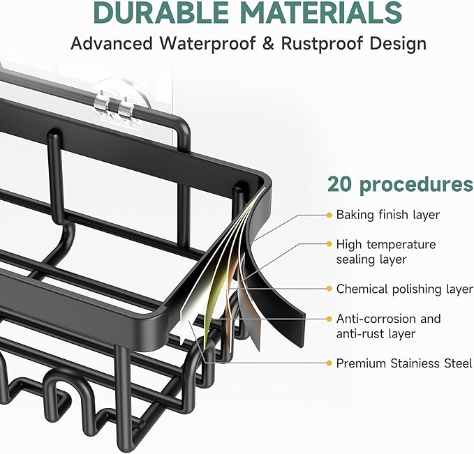 Veken 5-Pack Rustproof & Waterproof Shower Caddy 5-Pack, No Drilling Adhesive - Image 4