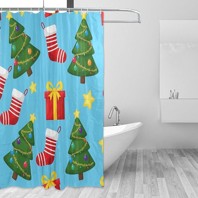 Christmas Santa Tree Blue Shower Curtain Liner 72×72 inch by Unknown