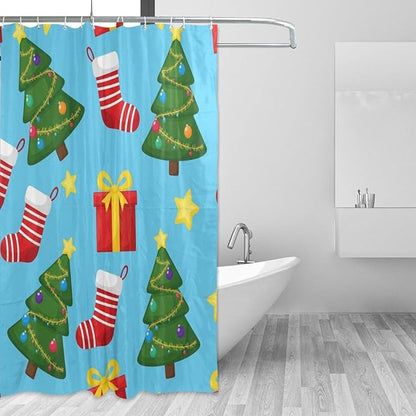 Christmas Santa Tree Blue Shower Curtain Liner 72×72 inch by Unknown
