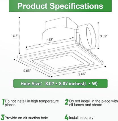 Bathroom Exhaust Fan with Light, 8 Inch Barthroom Ventilation Fan, 110 CFM 1.0 - Image 2
